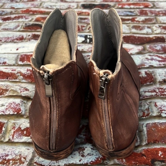 Socofy Brand Brown Leather Ankle Boots Zip Heel Motoboho Fairy Grunge Aesthetic - Picture 9 of 13